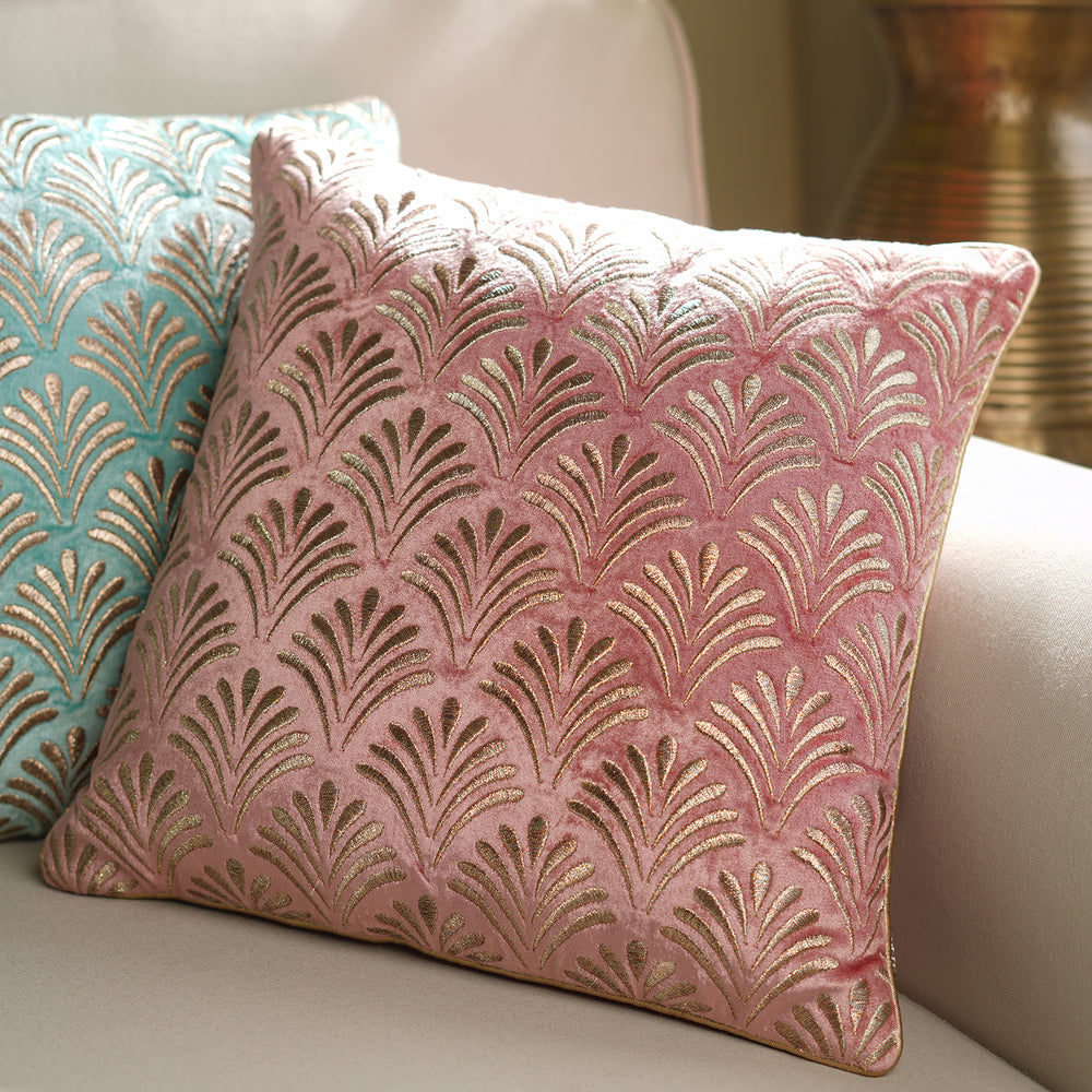 Pink Embroidered Square Cushion Cover