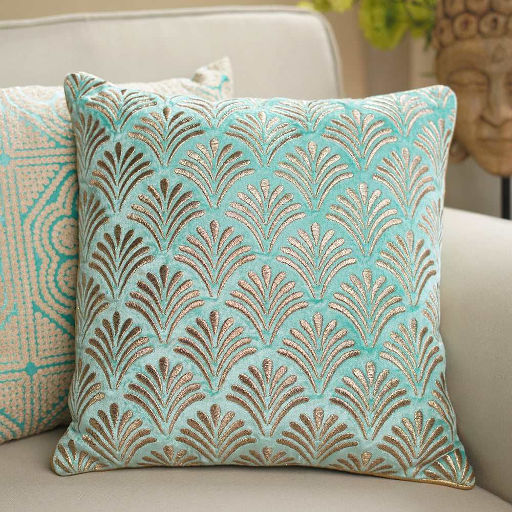 Blue Embroidered Square Cushion Cover
