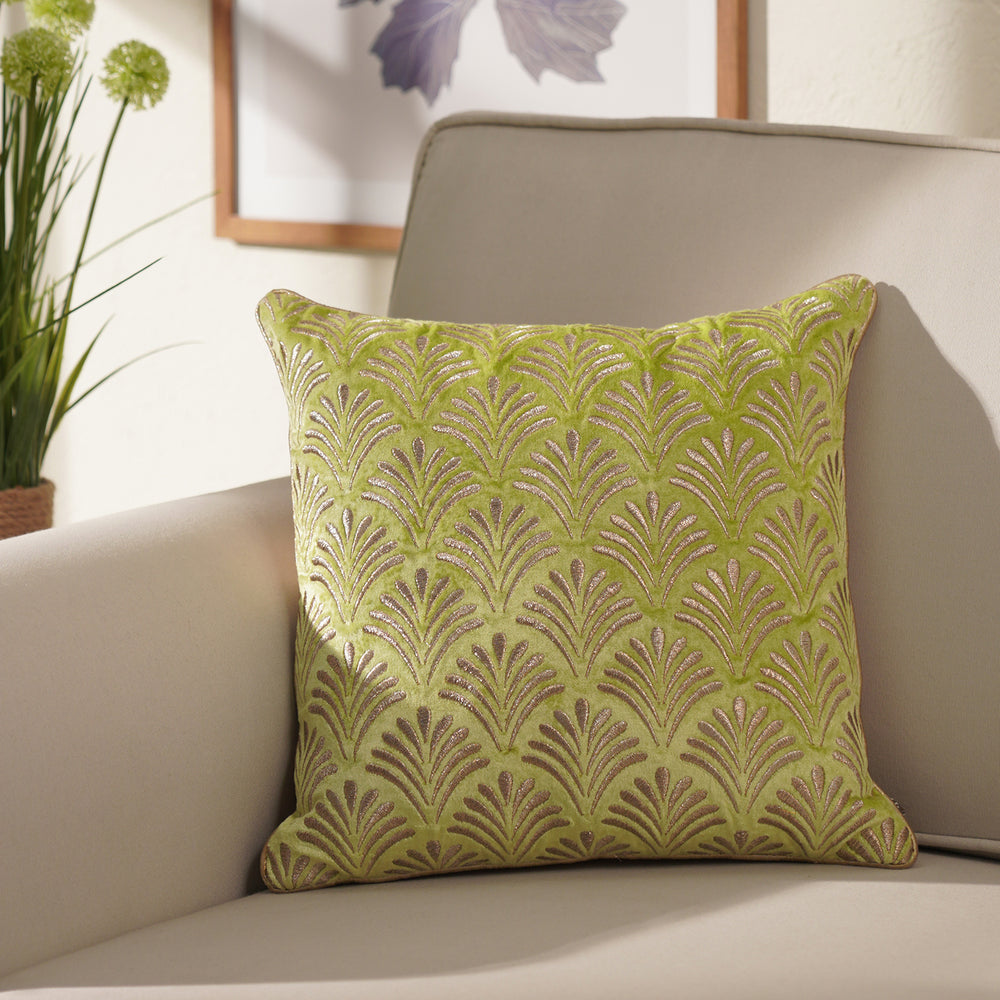 Green Embroidered Square Cushion Cover