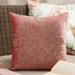 Pink Embroidered Square Cushion Cover