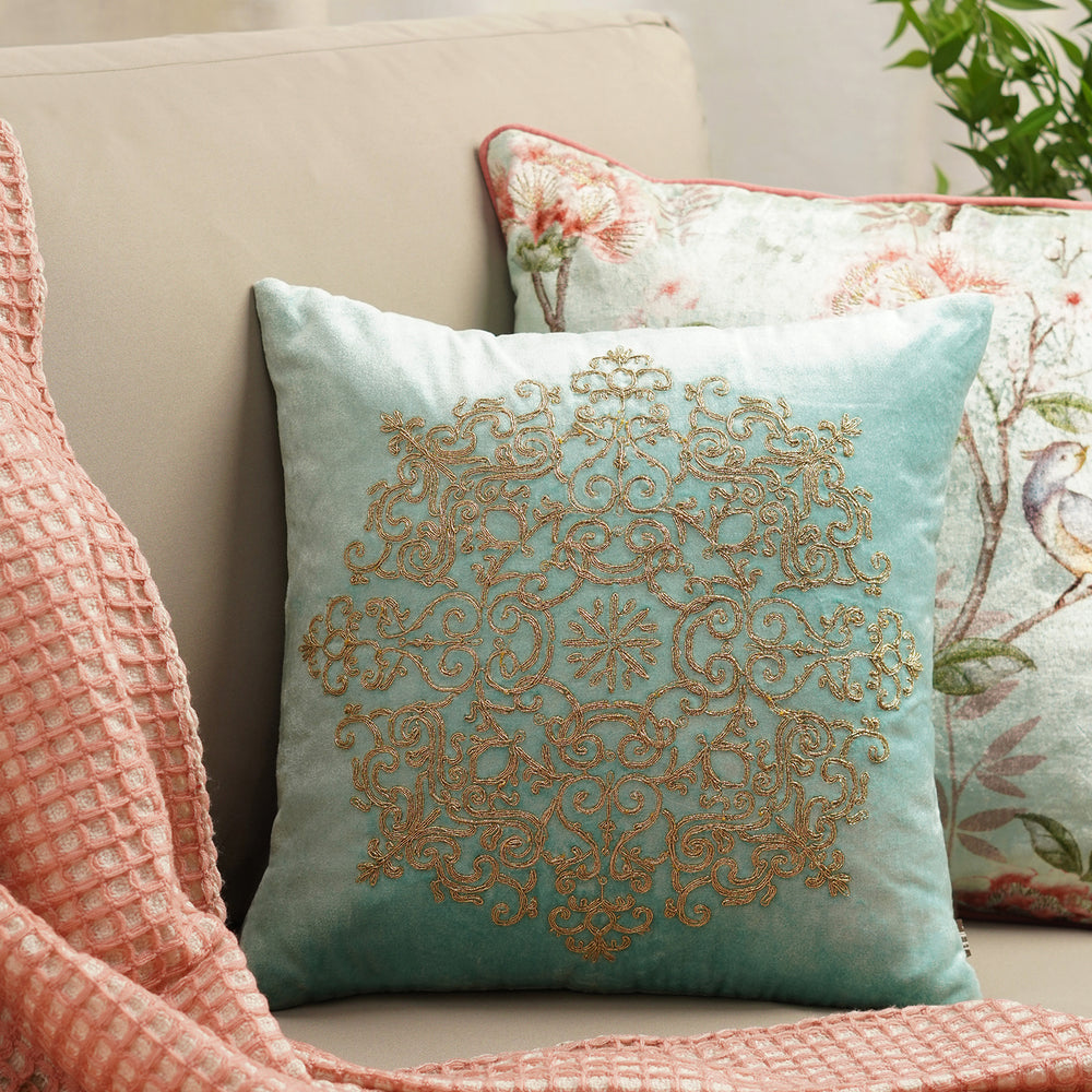 Blue Embroidered Square Cushion Cover