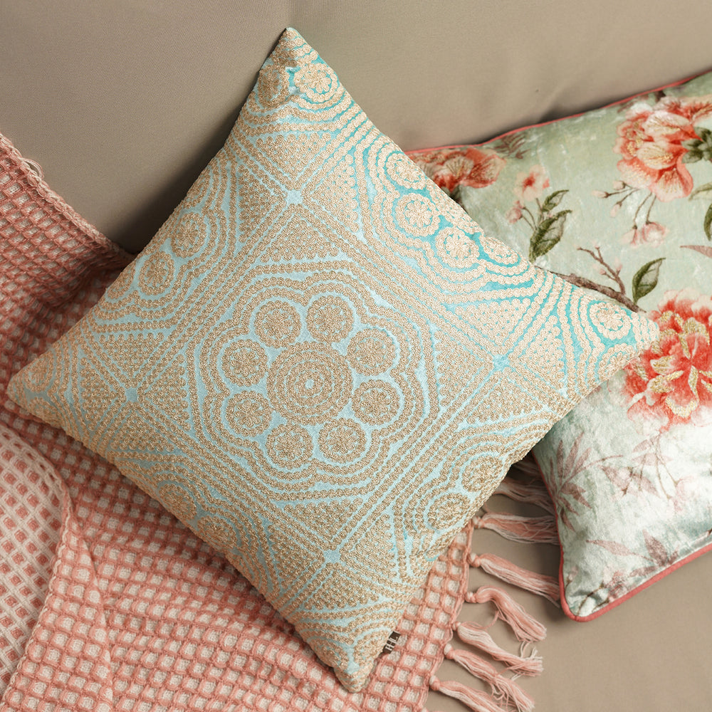 Light Blue Ari Embroidered Square Cushion Cover