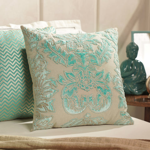 Blue Applique Work Square Cushion Cover