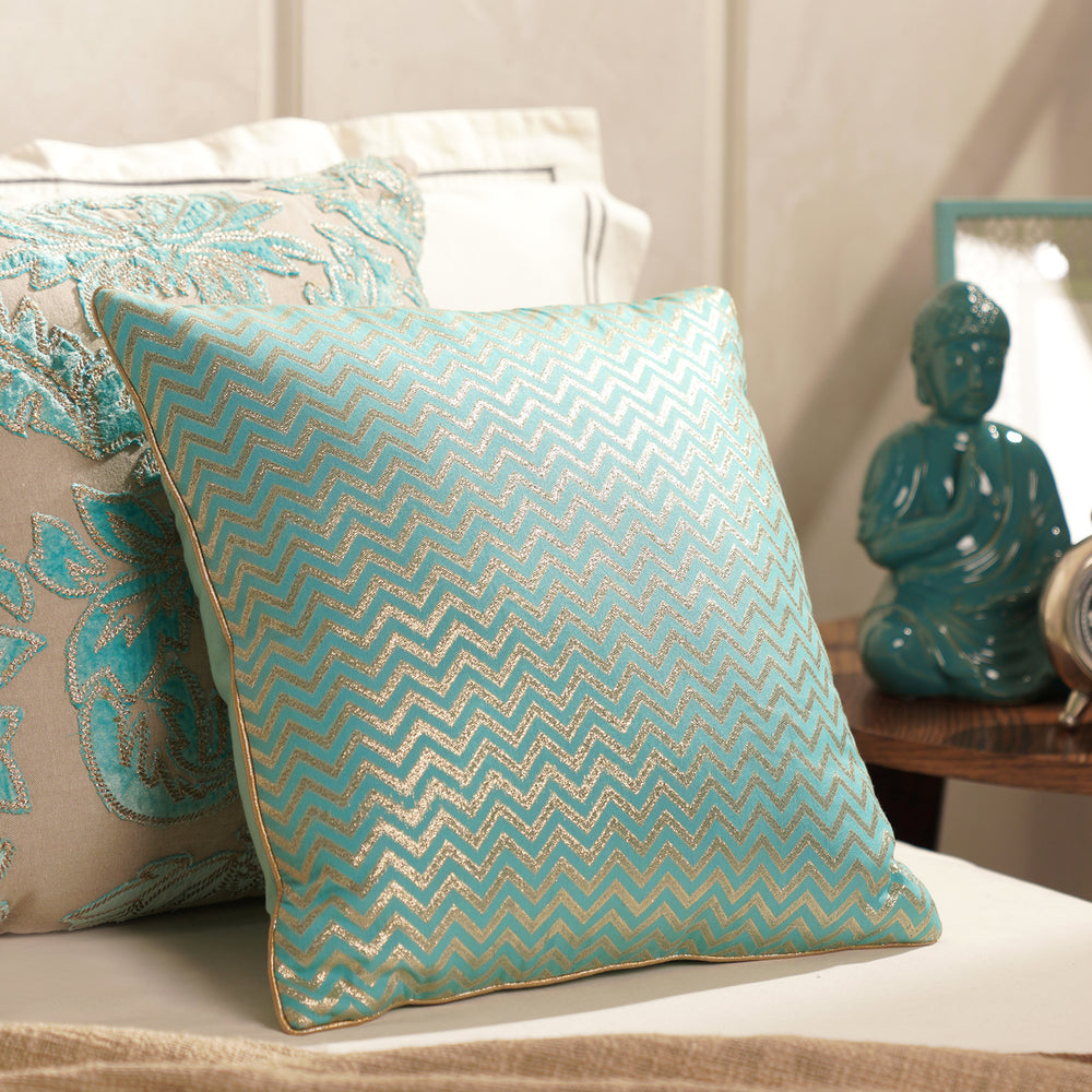 Blue Printed Chanderi Cushion Cover