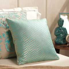 Blue Printed Chanderi Cushion Cover