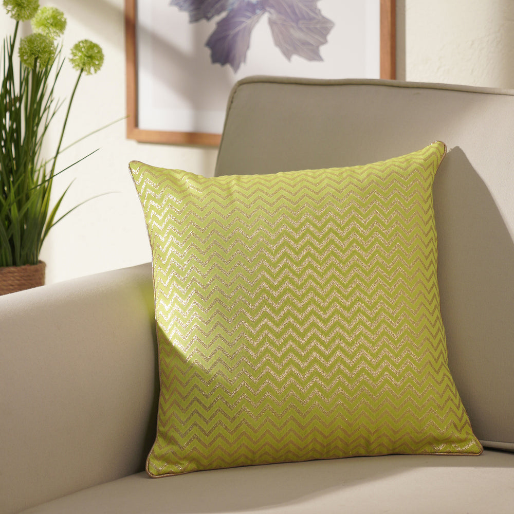 Green Printed Chanderi Cushion Cover