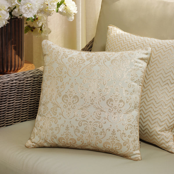 Ivory Traditional Motif Printed Chanderi Cushion Cover