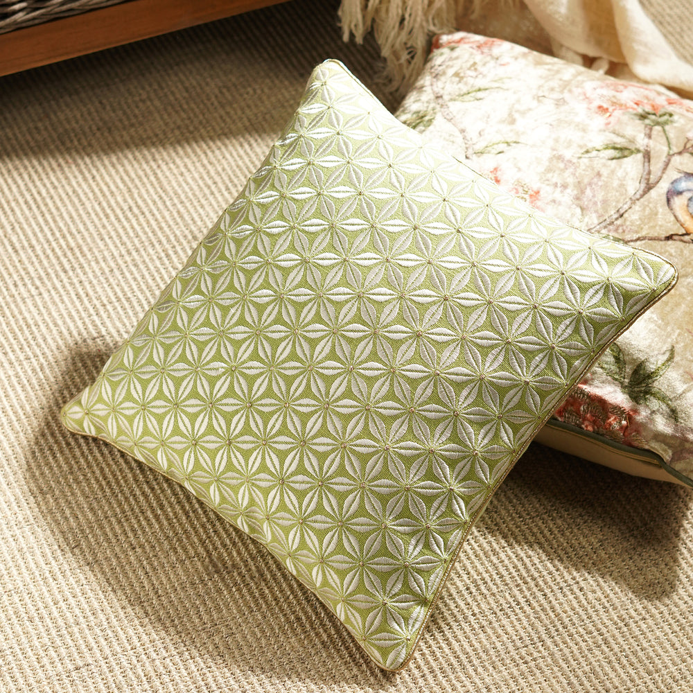Green Floral Motif Embroidered Square Cushion Cover