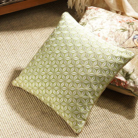 Green Floral Motif Embroidered Square Cushion Cover