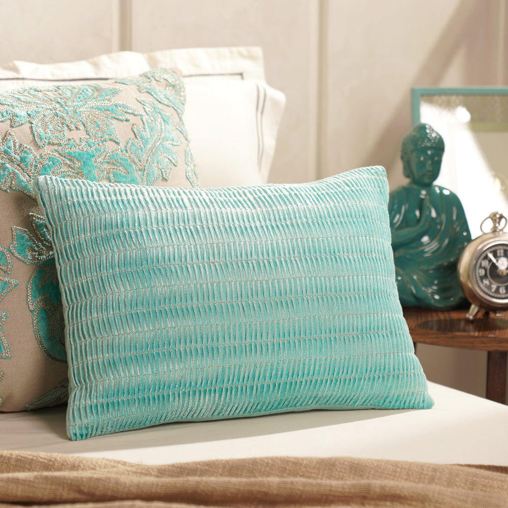 Blue Textured Velvet Rectangular Cushion Cover