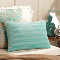 Blue Textured Velvet Rectangular Cushion Cover
