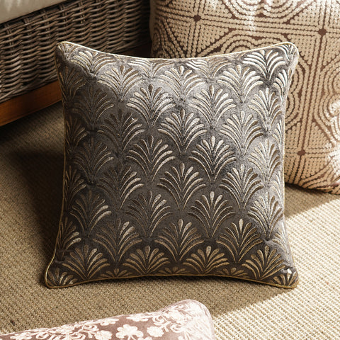 Dark Brown Embroidered Square Cushion Cover