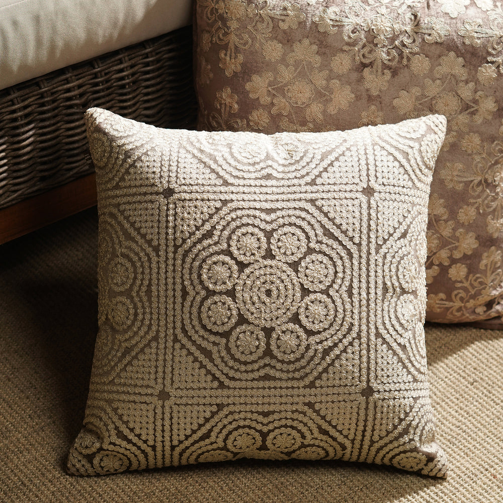 Brown Ari Embroidered Square Cushion Cover