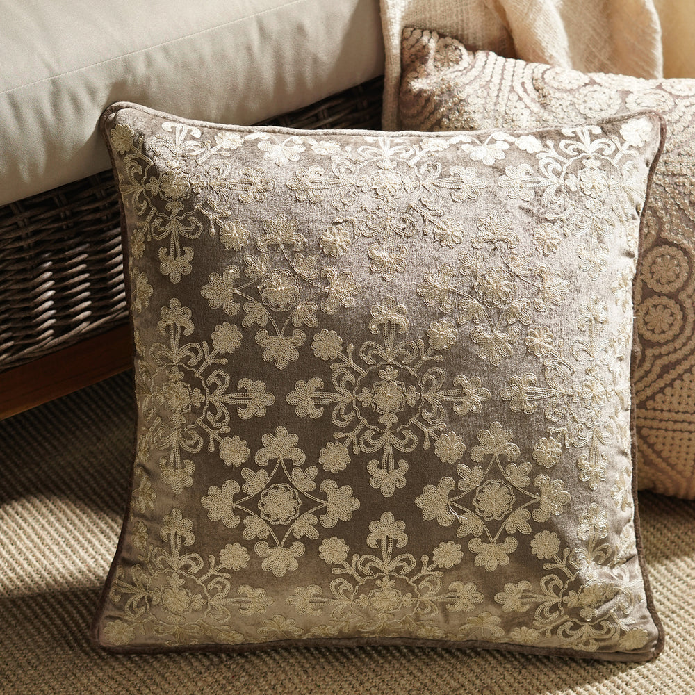 Brown Floral Ari Embroidered Square Cushion Cover