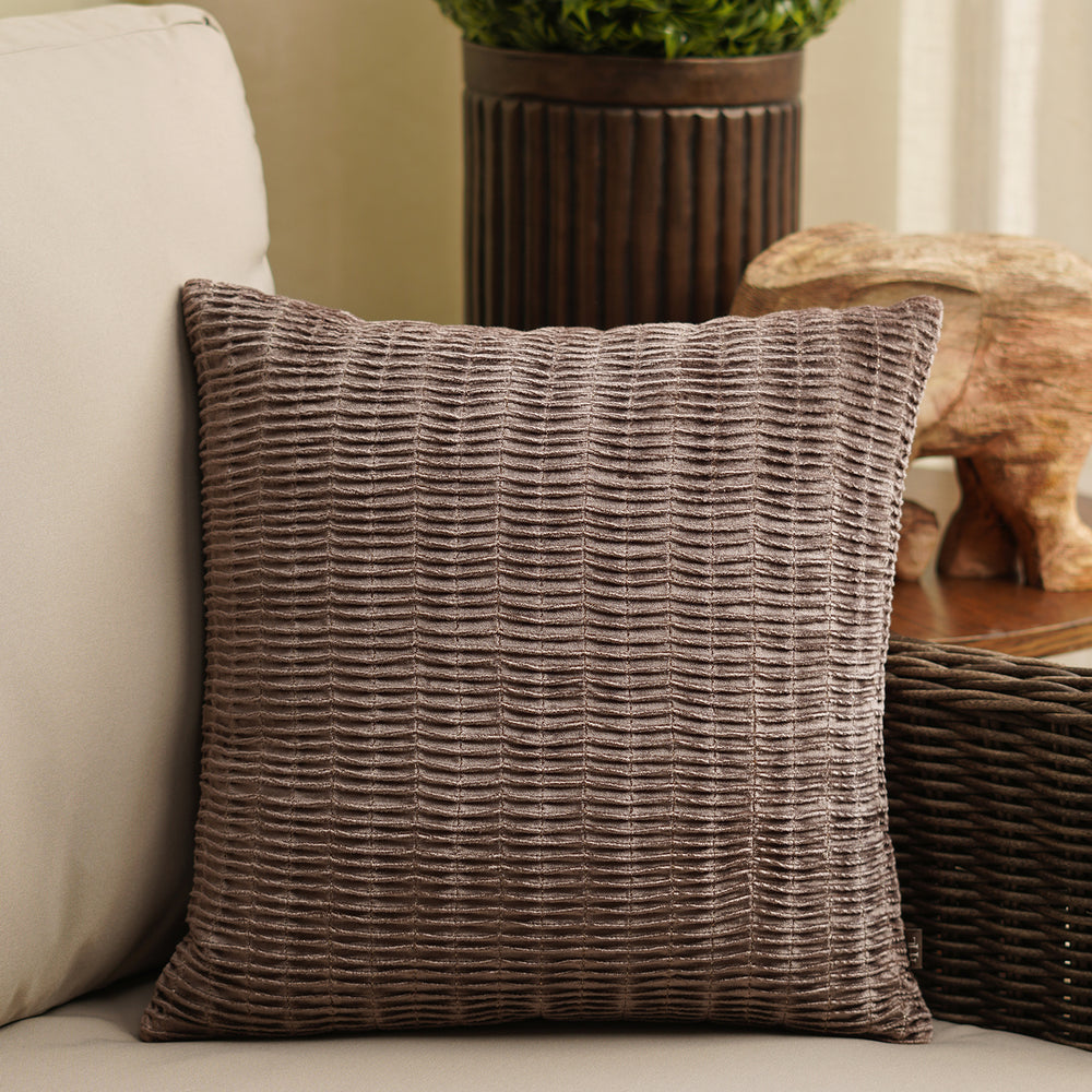 Brown Textured Square Cushion Cover