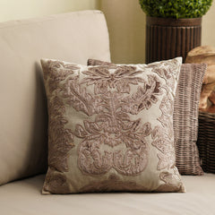 Brown Applique Work Square Cushion Cover
