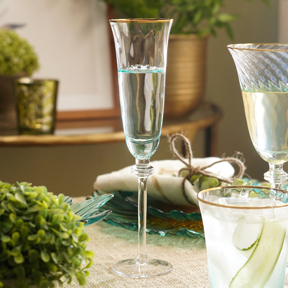 Set of 2 Light Blue Textured Champagne Flutes