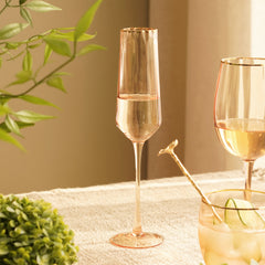 Set of 2 Light Brown Ribbed Glass Champagne Flute