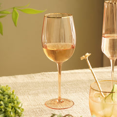 Set of 2 Light Brown Ribbed Wine Glasses