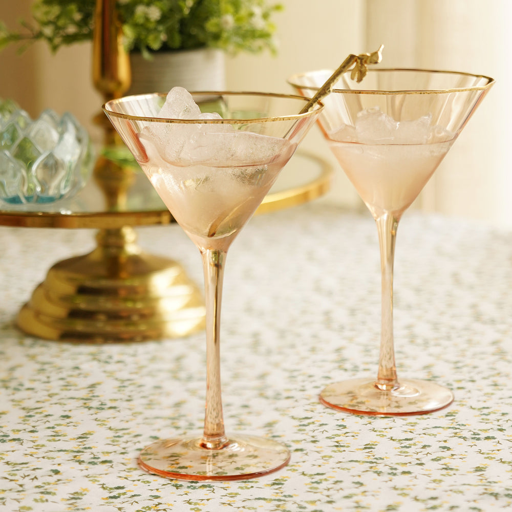 Set Of 2 Light Brown Ribbon Textured Martini Glasses