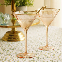 Set Of 2 Light Brown Ribbon Textured Martini Glasses