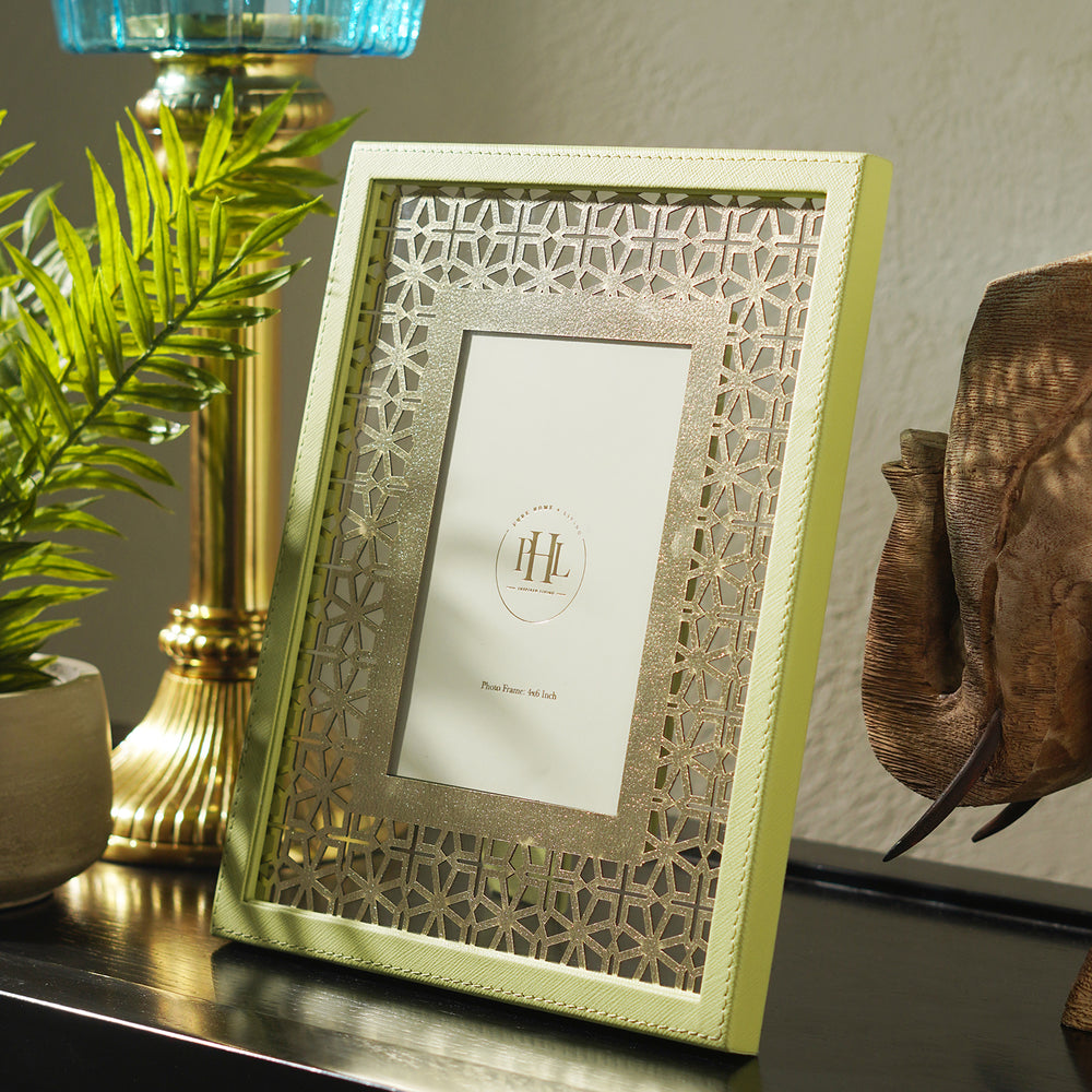 Green and Gold Lazer Cut Faux Leather Photo Frame