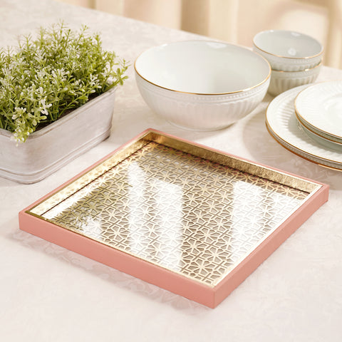 Pink and Gold Dual Toned Faux Leather Platter - Large