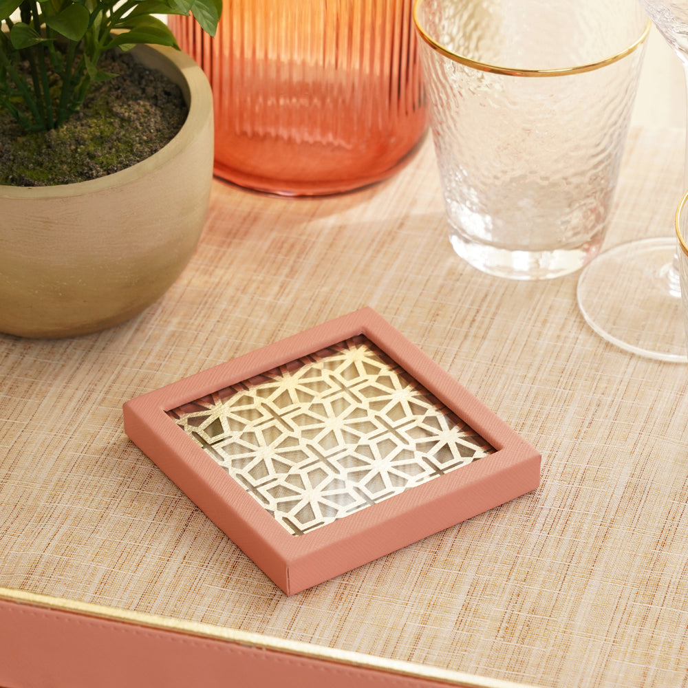 Pink and Gold Dual Toned Faux Leather Coaster