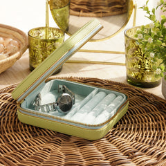 Green Square Faux Leather Travel Jewellery Box