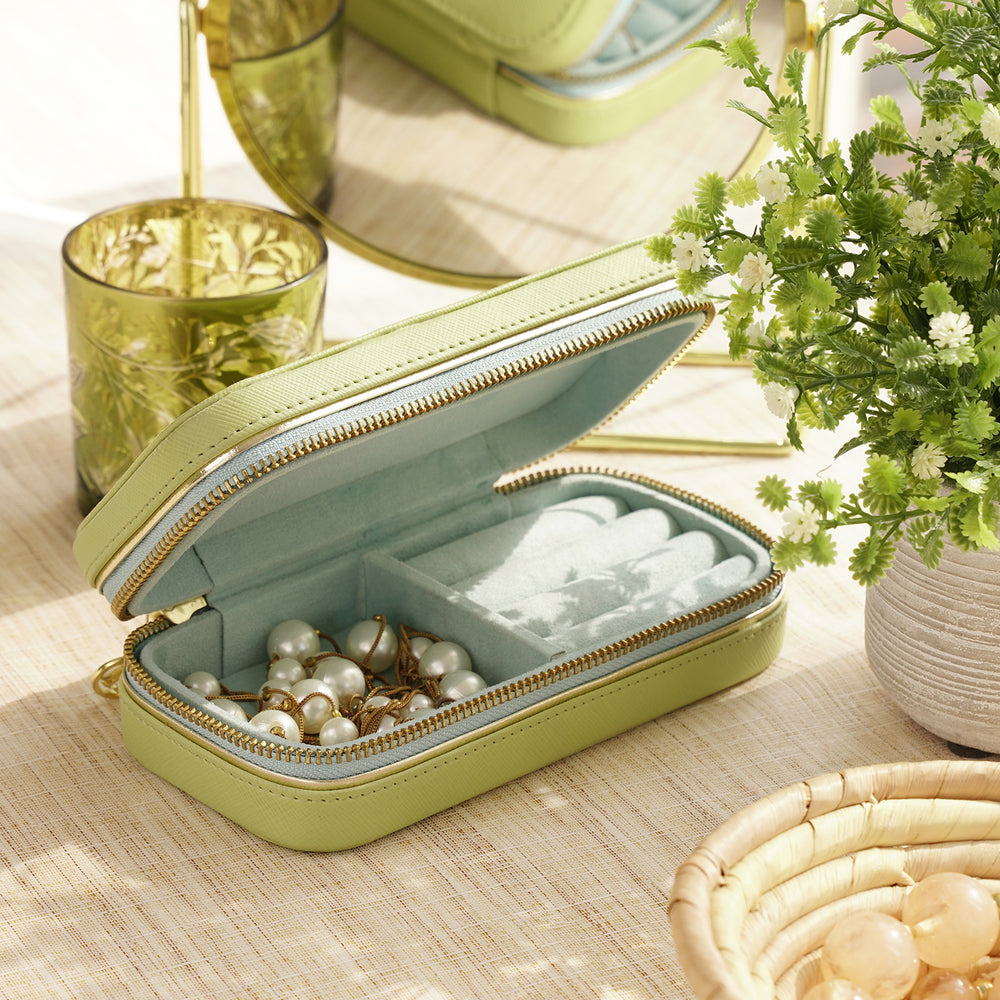 Green Rectangular Faux Leather Travel Jewellery Box