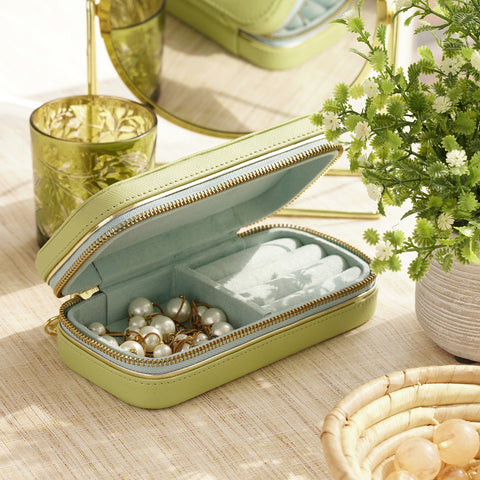 Green Rectangular Faux Leather Travel Jewellery Box