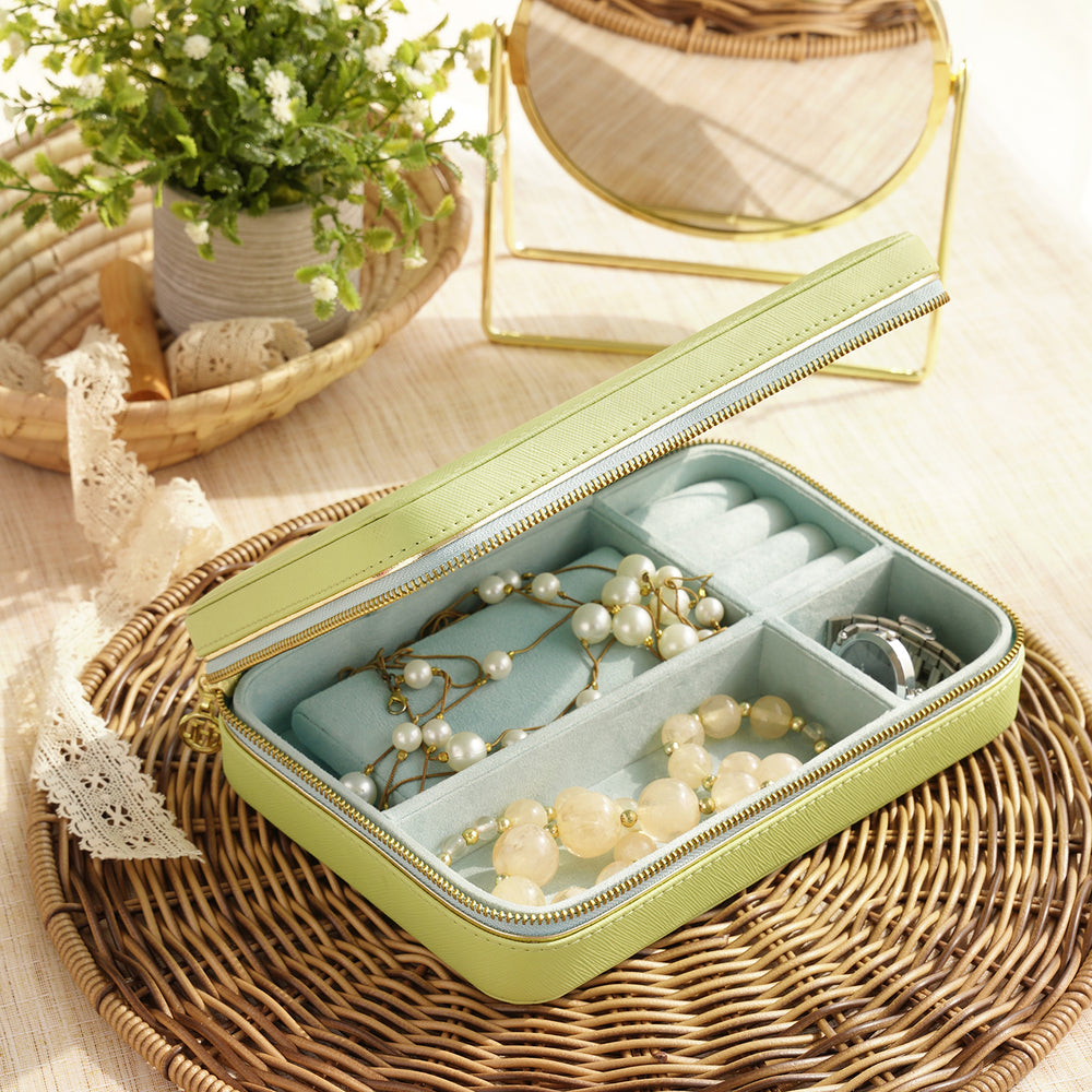 Green Faux Leather Travel Jewellery Box