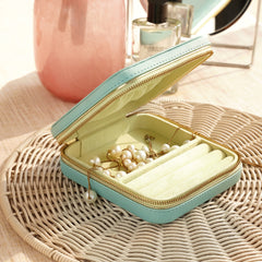 Blue Square Faux Leather Travel Jewellery Box