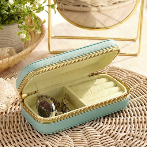 Blue Rectangular Faux Leather Travel Jewellery Box