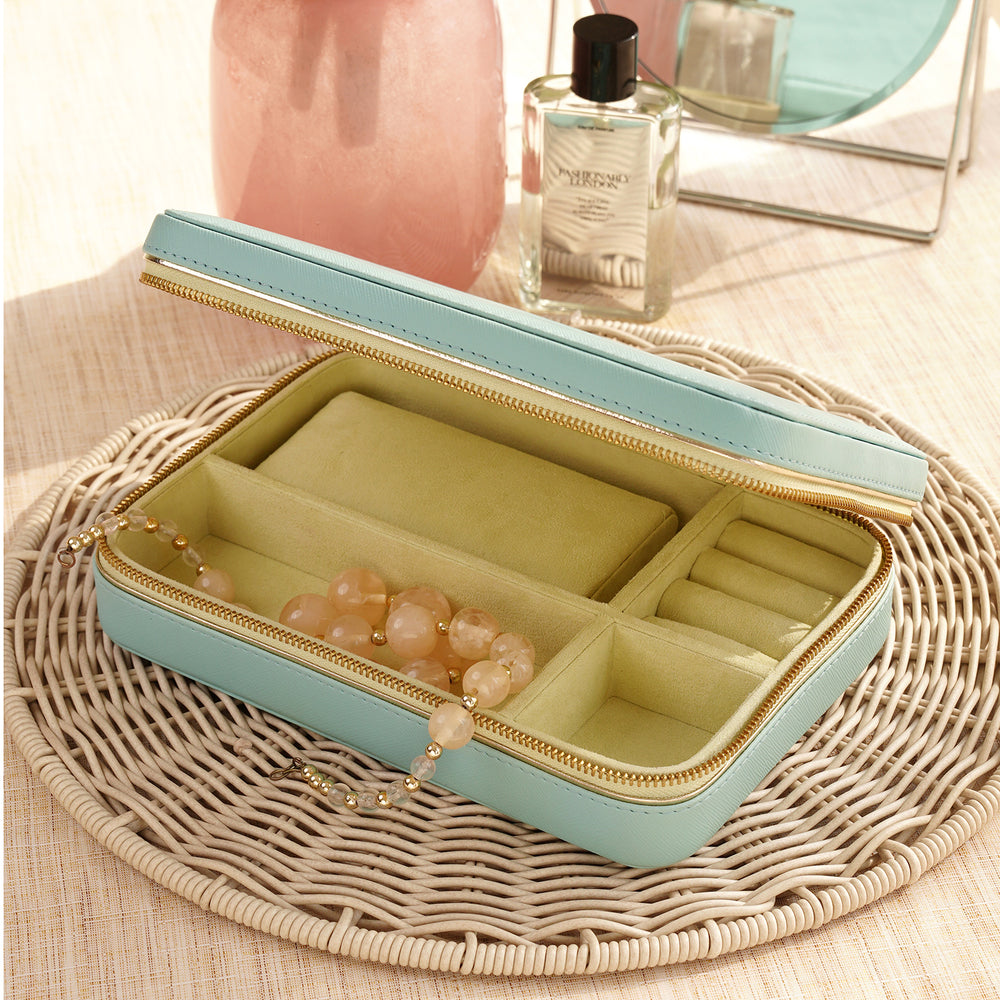 Blue Faux Leather Travel Jewellery Box