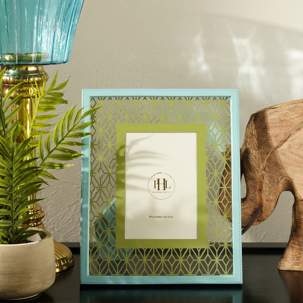 Blue and Green Lazer Cut Faux Leather Photo Frame