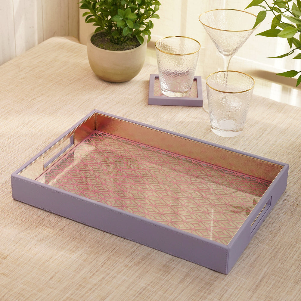 Purple and Pink Dual Toned Rectangle Faux Leather Tray