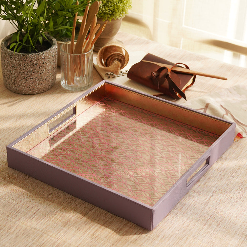 Purple and Pink Dual Toned Square Faux Leather Tray