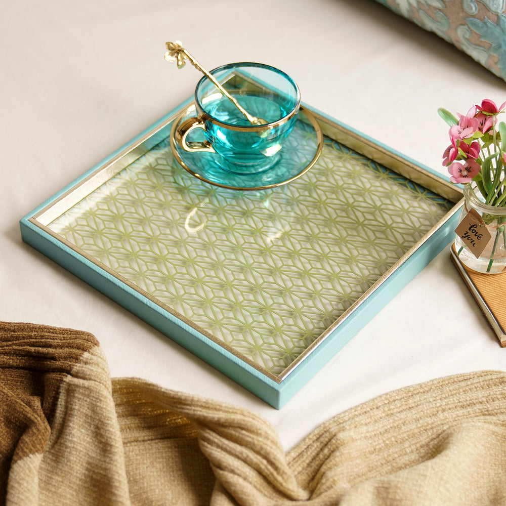Blue and Green Dual Toned Faux Leather Platter - Large