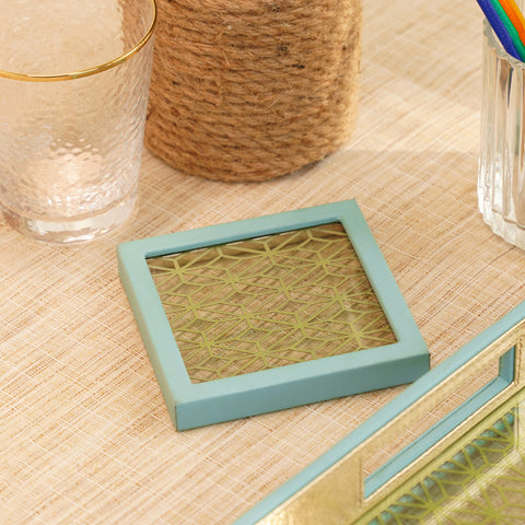 Blue and Green Dual Toned Faux Leather Coaster