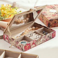 Pink Floral Print Faux Leather Jewellery Box