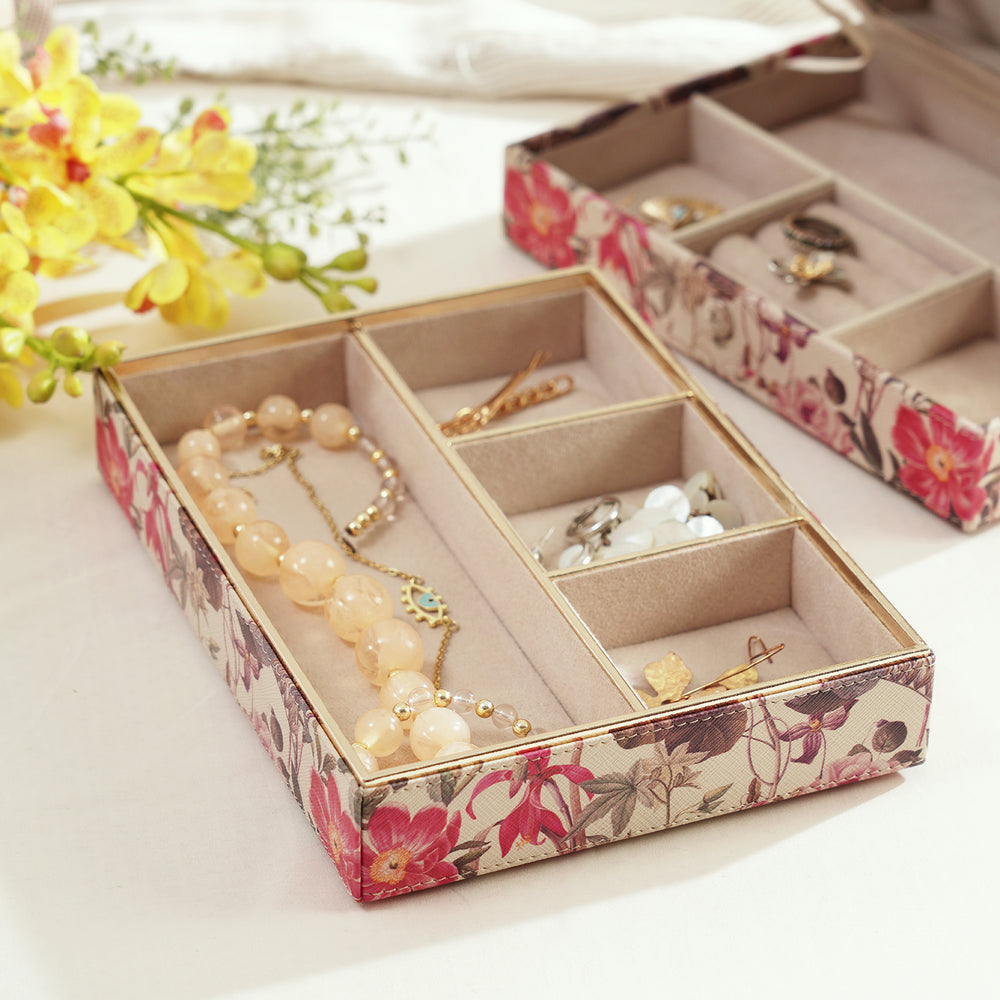 Pink Floral Print Four Part Faux Leather Organizer
