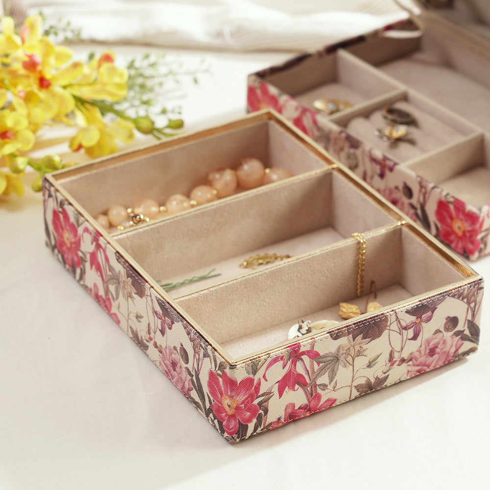 Pink Floral Three Part Faux Leather Organizer
