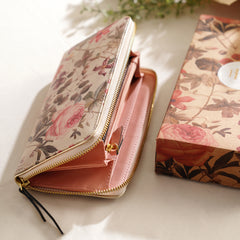 White and Pink Floral Print Faux Leather Wallet
