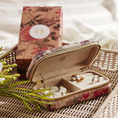 Pink Floral Rectangle Faux Leather Travel Jewellery Box