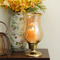 Gold Swirl Textured Glass Hurricane with Stand - Large