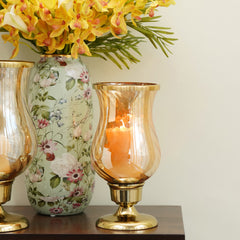 Gold Swirl Textured Glass Hurricane with Stand - Small