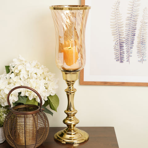 Gold Swirl Textured Tall Hurricane with Stand - Large