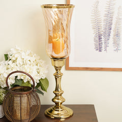 Gold Swirl Textured Tall Hurricane with Stand - Large