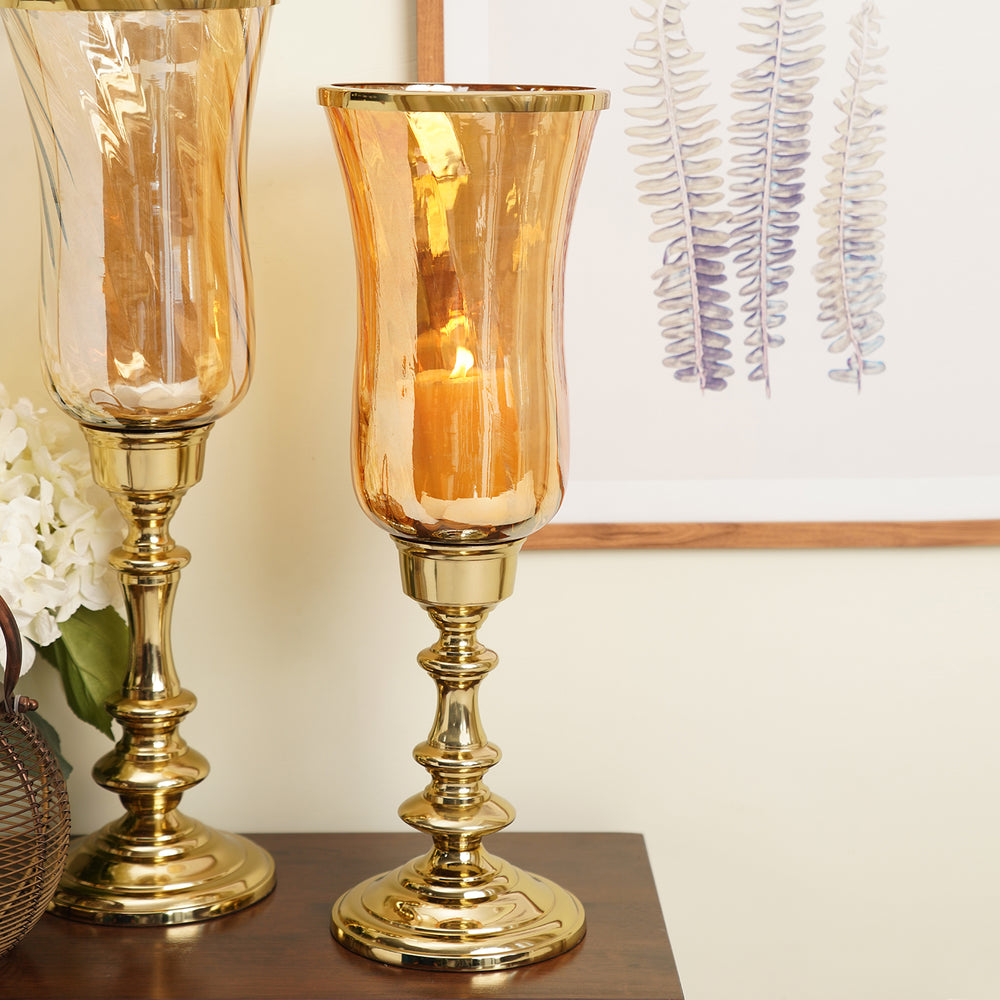 Gold Swirl Textured Tall Hurricane with Stand - Small